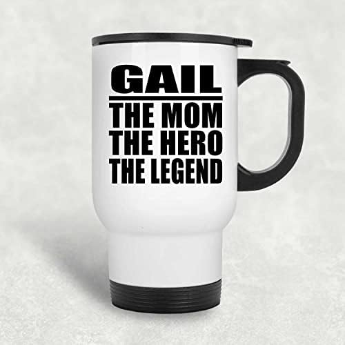 Designsify Gail אמא הגיבור האגדה, ספל נסיעות לבן 14oz כוס מבודד מפלדת אל חלד, מתנות ליום הולדת יום הולדת חג