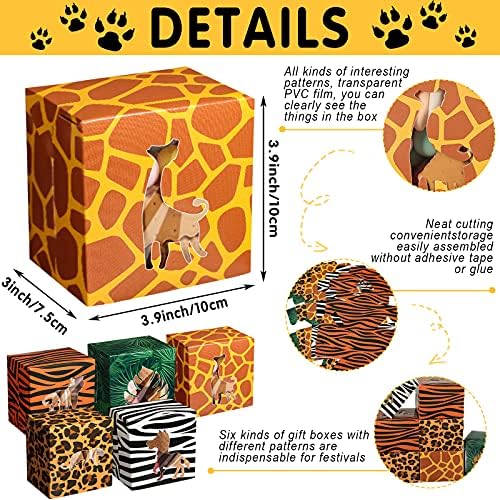 Pajean 24 Pieces Jungle Safari גן חיות קופסאות פינוק בעלי חיים קופסאות קאפקייקס מעדיפות קופסאות מסיבות עם חלון