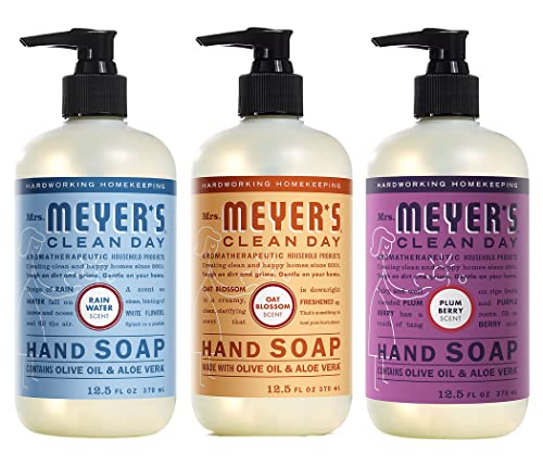 חבילת מגוון סבון ידיים נוזלי ליום נקי של גברת מאייר, 1 סבון ידיים בניחוח מי גשם, 1 סבון ידיים בניחוח פריחת