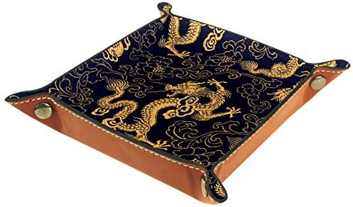 אייסו הסיני מסורתי זהב דרקון ואדמונית עור שרות מגש ארגונית עבור ארנקים, שעונים, מפתחות, מטבעות, טלפונים