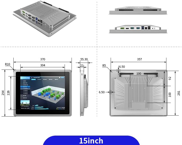 Sunkol 15 אינץ 'מחשב תעשייתי ללא מאוורר, הכל במחשב לוח משובץ תעשייתי אחד עם מסך מגע קיבולי, 2xusb2.0,2xusb3.0,