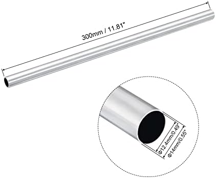 UXCell 6063 צינור עגול אלומיניום 14 ממ OD 12.4 ממ דיא פנימי 300 ממ צינור צינור