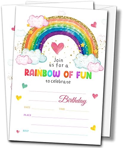 בונה הזמנות למסיבת יום הולדת של קשת בונה עם מעטפות, 4 x6 קשת ענן לב כרטיסי הזמנה ליום הולדת, קשת של המסיבה המהנה