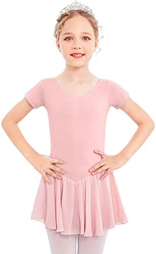 גוף גוף בלט של בנות ארשיינר עם חצאית שיפון חצאית ללבוש שרוול קצר פעוט בלרינה שמלת תלבושת