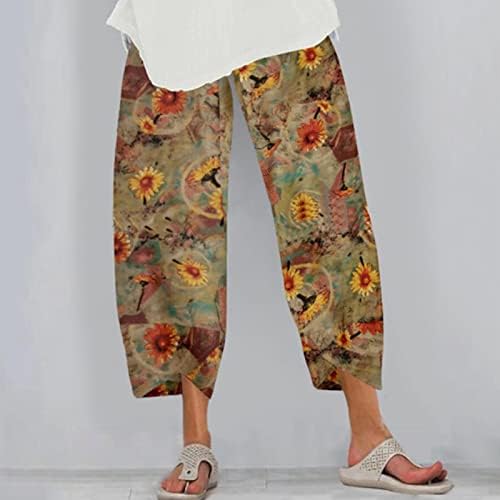 כותנה פשתן קאפרי מכנסיים נשים לנשים מקרית קיץ קאפרי מכנסיים עם כיסים רופף מתאים בוהו קומפי חוף