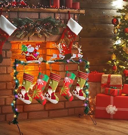 עמדת גרבי חג המולד מוארת, קולבים, חג מולד שמח, מחזיק גרב בודד קולביי עם אורות מיתרים, 6 קולבים לעיצוב