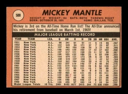 500 Mickey Mantle Uer Hof - 1969 כרטיסי בייסבול TOPP