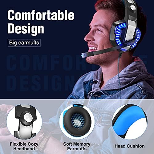 אוזניות משחקי עטפות עבור PS4 עם מיקרופון, מחשב, Xbox One, מחשב נייד, צליל היקפי מעל אוזניות ביטול רעשי אוזניים
