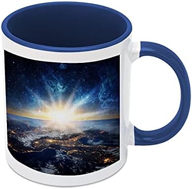 ספל קפה קרמיקה של גלקסי כדור הארץ עם צבע בפנים וטיפול בכוס תה לנשים גברים בסגנון חיל הים