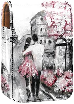 ציור שמן פריז אייפל מגדל חובב שפתון שפתון עם מראה לתיק איפור מיני נייד טיולים קוסמטי שקית עור שפתון מחזיק מחזיק