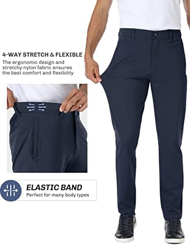מכנסי גולף של Puli גברים נמתחים שמלה רזה מתאימה עבודה מזדמנת טיולים מכנסיים אטומים מחודדים עם כיסים