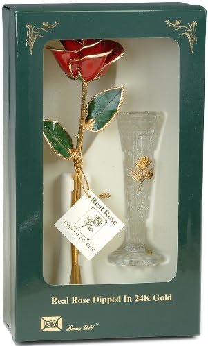 רוז זהב 24 קראט - ורד אמיתי מצופה בזהב עם אגרטל