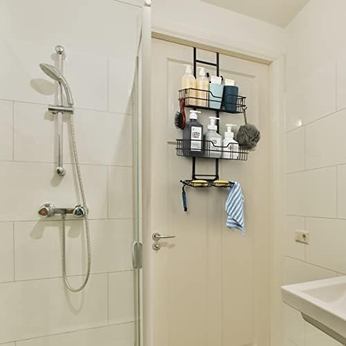 מלוס מעל מקלחת הדלתות קאדי, 3 מכבה מקלחת תלויה מדף אטום חלודה, מחזיק שמפו מדף אמבטיה עם מחזיק סבון,