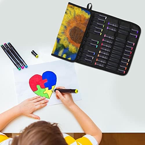 מארגן עט עפר עפרון צבעוני לשולחן העבודה, שמן חמניות ציור מחזיק עיפרון קיבולת גדולה לעפרונות צבעי מים, עט ג'ל או