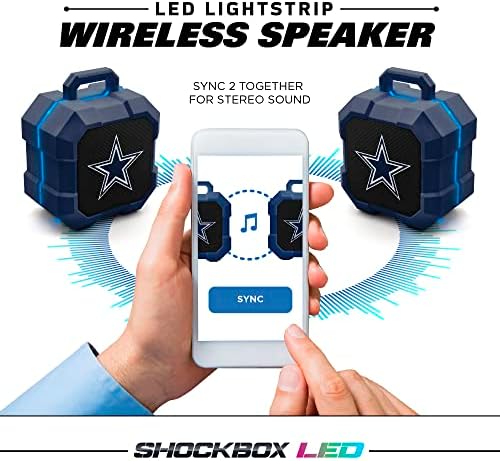 Soar nfl Shockbox LED LED רמקול Bluetooth אלחוטי - IPX4 עמיד במים, 5.0 Bluetooth עם יותר מחמש שעות זמן משחק -