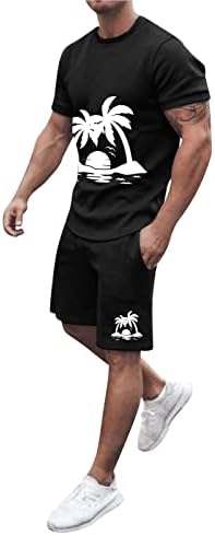 Duowei Mens חימום חליפה עם קפוצ'ונים תלבושת קיץ חוף חוף שרוול קצר חולצה מודפסת חולצה קצרה מכנסיים