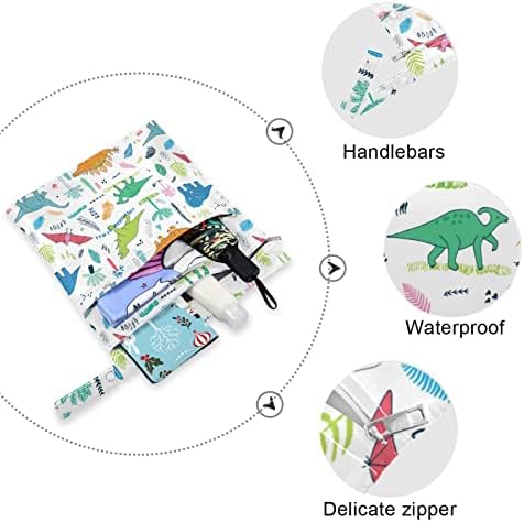 ZZXXB דינוזאור חמוד הדפס שקית רטובה אטומה למים חיתול בד לשימוש חוזר תיק יבש רטוב עם כיס רוכסן