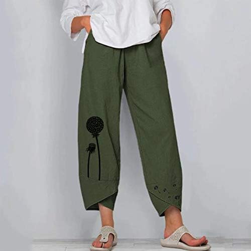 מכנסי פשתן קיץ לנשים מכנסי טרנינג עם פשתן כותנה במותניים גבוה