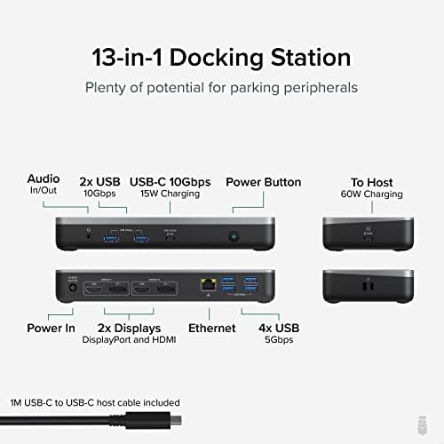 תחנת עגינה של 12-on-1 כפולה 4K USB C, עובדת עם Chromebook Certified, עגינה טעינה 60 וואט, תואמת ל- Chromeos ו-