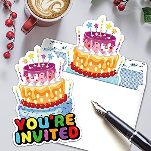 RZHV 15 חבילה עוגת יום הולדת בצורת מילוי-אין כרטיסי הזמנות למסיבות עם מעטפות לבנות מבוגרים בני נוער, הזמנת