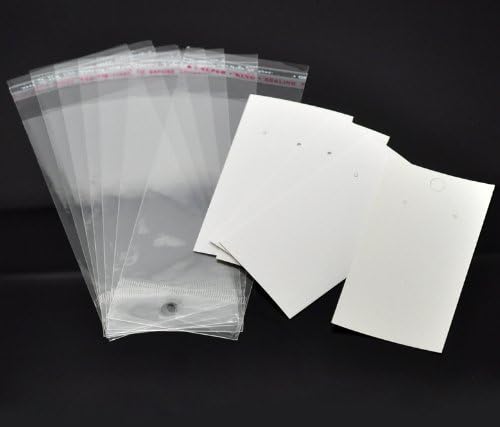 ריק עבורך להתאים אישית - עגילי תכשיטים נייר ופלסטיק כרטיסי תצוגה מלבן לבן עם שקיות חותם עצמי