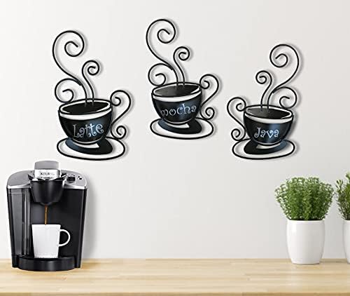 אוספים - וכו 'מתכת קפה כוס קיר אמנות-סט של 3, 9 איקס 6 שחור.