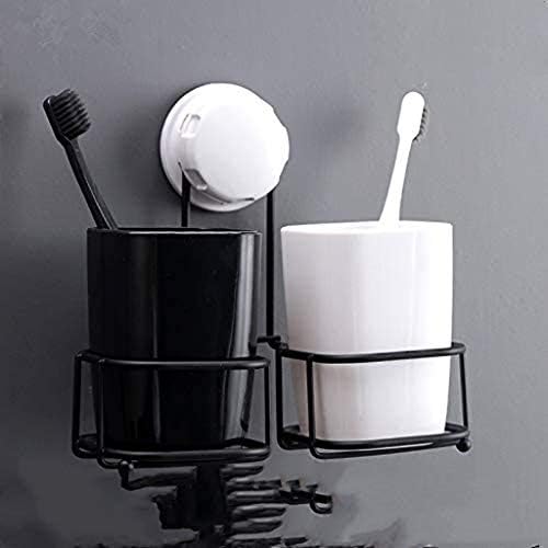 Tfiiexfl קיר יניקה מחזיק מברשת שיניים מחזיק כוס, קיר אחסון אמבטיה רכוב כוס קופסת שיניים קופסת שיניים