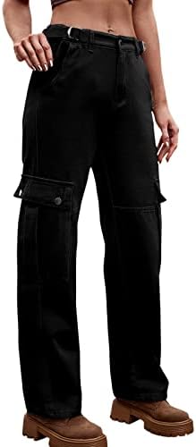 מכנסי מטען ג'ינס לנשים מכנסי טרנינג כושר מזדמנים כושר מזדמנים מתכווננים עם כיסים ריצות פעילות נוחות