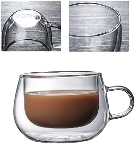ספל קפה ברור-ספלי לאטה אנטי-סקלד לשכבה כפולה, מבודדים תרמיים וללא כוס קפה עיבוי עם ידית נוחה Rott-us