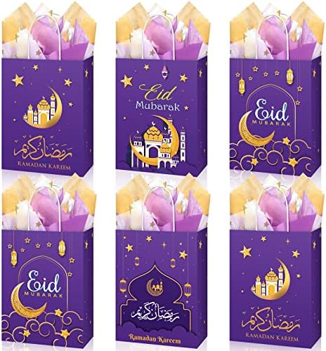 24 PCS שקית מתנה של EID עם נייר טישו תיקי ממתקים עם טישו עם תיק מתנה של MUBARAK GOOODIE תיק