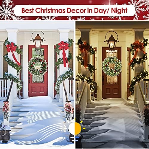 זר זר חג מולד לדלת הכניסה, זר חג המולד מלאכותי מראש מראש עם 50 אורות LED סוללה מופעלת - פתית שלג