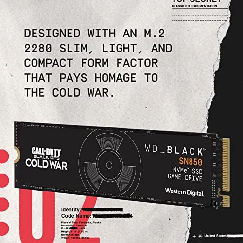 WD_BLACK 1TB SN850 כונן משחק Call of Duty מהדורה מיוחדת: Black Ops מלחמה קרה, פנימי NVME M.2