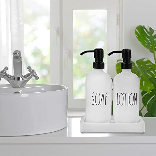 סבון זכוכית יוקרה ומתקן קרמים עם מגש על ידי אסמים בהירים יותר - סט אמבטיה של מתקן סבון יד ומשאבת