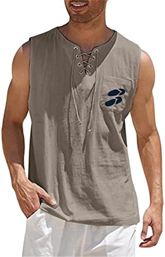 RVIDBE גופיות גברים גברים גברים קיץ אופנה ללא שרוולים כותנה פשתן גופית תחרה למעלה טופיות היפי חולצות