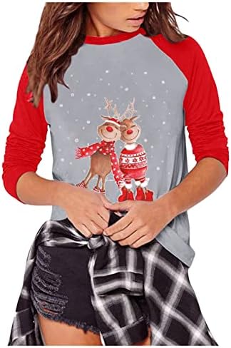 חולצות חג מולד של Beuu לנשים, חג המולד של נשים איילים הדפס שרוול ארוך טיי טיי צמרת צוואר צוואר סווטשירט סוודרים