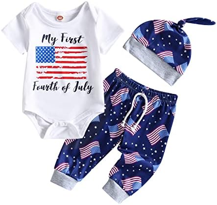 ה- 4 ביולי הראשון שלי תינוק תלבושת בגד גוף גוף ארהב דגל ארהב דגל מכנסי רץ מודפסים חוזרים הביתה תלבושת