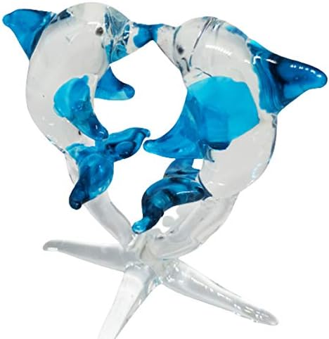 Artmocraft שני דולפין נשיקות בעלי חיים פסלי זכוכית מפוצצים פסלי פסלי עיצוב אמנות זעיר מיניאטורה