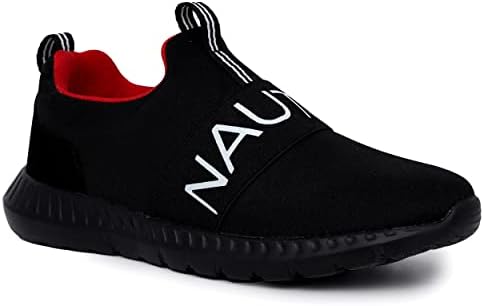 Nautica Kids Boys נוער נעלי אופנה אתלטיות נעלי ריצה-החלק על אדום סולידי שחור-ילד קטן/ילד גדול