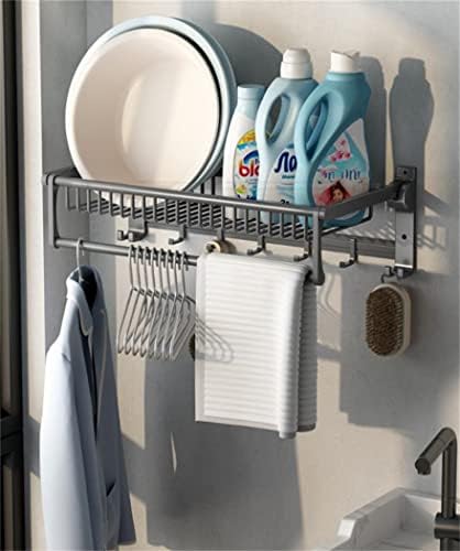 מדפי מתלה למגבות אמבטיה של KK5 סט של 2 - מחזיק מגבות מתקפל עם בר מגבות ו 9 ווים למארגן חדר מקלחת אחסון אמבטיה