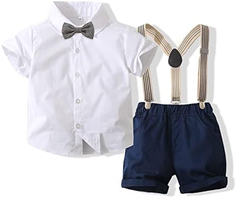 ילד פעוטות קיץ ג'נטלמן מזדמן חליפה חולצה עם שרוולים קצרים מכפתורים מכנסיים מוצדים עם מכנסיים קצרים