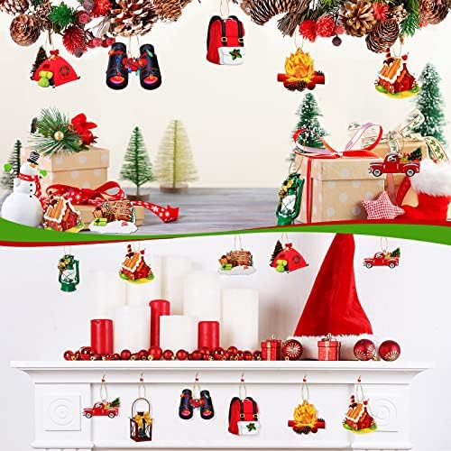 27 חתיכות קמפינג קישוט עץ חג המולד מעץ קישוט חניך שמח קרוואנים קרוואנים מדורת שקית שקית אוהל ערכת קישוט תלויה לעיטור