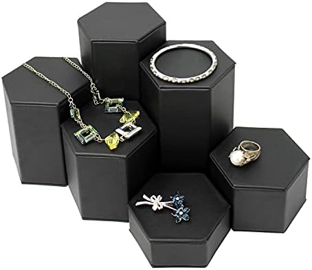 MOOCA Black Leatherette 6 PCS סט תכשיטים תצוגה מעמד מעמד תכשיטים תכשיטים מגדלים תכשיטים