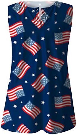 גופייה 4 ביולי פטריוטית חולצות אפוד לנשים אמריקאי דגל שרוולים קיץ טנק טיז