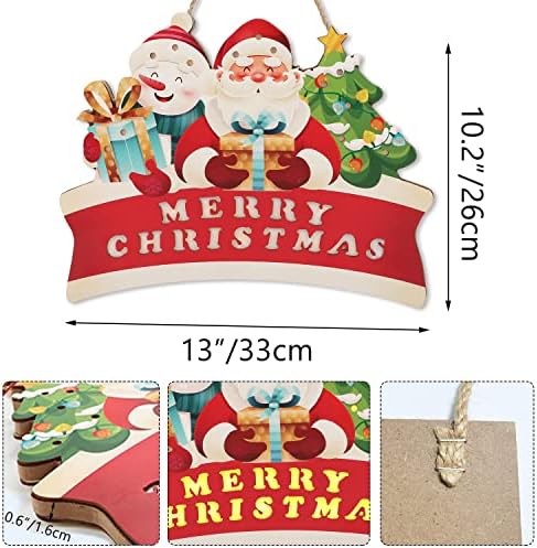 קישוטי חג מולד שמח של IARTTOP -33x26 סמ, LED מואר חג שמח סנטה קלאוס לוח עץ תלייה אמנות קיר, סימני עץ מצחיקים עץ