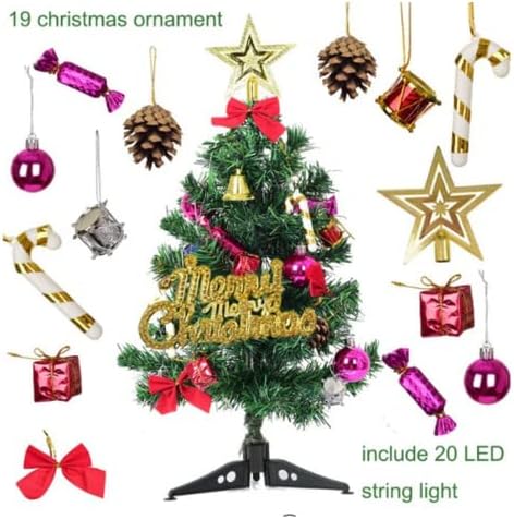 חבילת עץ חג המולד עם אורות קישוטים לחג המולד סידור שולחן עבודה של 50 סמ מיני עץ חג המולד