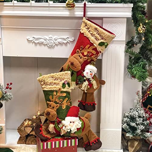 חמודוי 2 יחידות 24 גרבי חג המולד קלאסי גרביים גדולים של סנטה שלג אייל אייל אייל חג המולד לקישוטים למסיבות משפחתיות