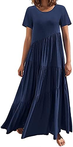 נשים של קיץ מקסי טוניקת שמלה מזדמן קצר שרוול חולצה שמלת רופף זורם חוף שמלות אונליין שכבות נדנדה ארוך שמלה