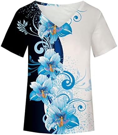 חולצת טשס עליון כותנה לנשים סתיו קיץ 2023 שרוול קצר נגד צוואר פרחוני פרחוני גרפי מזדמן טי bz bz