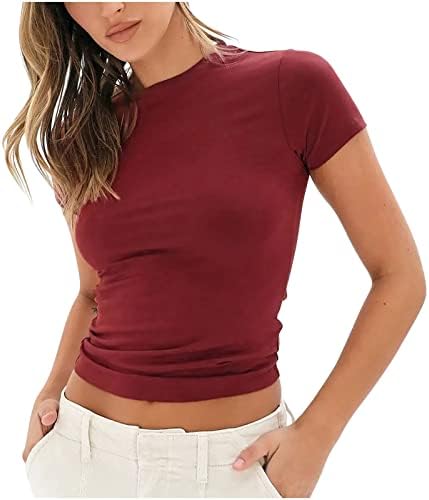 נשים סקופ צוואר קצר שרוול חולצה 2023 קיץ רזה בכושר חולצות מוצק בסיסי חולצה טוניקת חולצות טיז חולצות