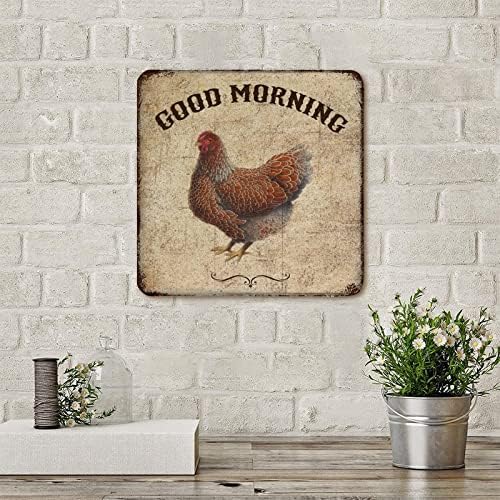 בית חווה ואסם שלט תרנגולת עוף בוקר טוב וינטג 'מתכת שלט פח הדפסים אמנות מתכתית שלט פאב דלת קלאסי שלט דלתות